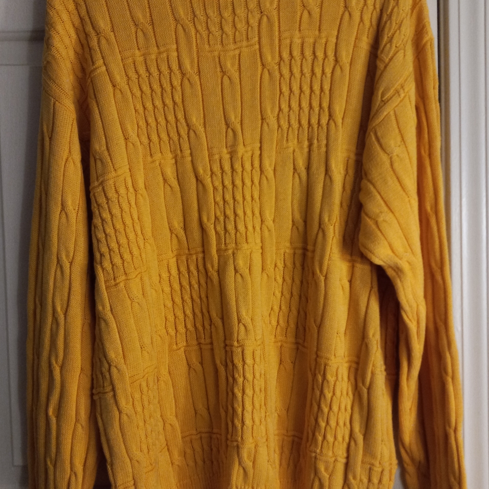 Roundtree & Yorke Collection Yellow Cable Knit Sweater Men's XL - Picture 2 of 15